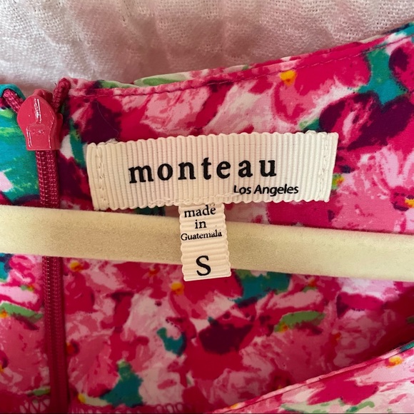 💚3/$15💚 MONTEAU | SMALL | Pink Floral Short Sleeve Sweet Heart Neck Mini Dress - Picture 6 of 8